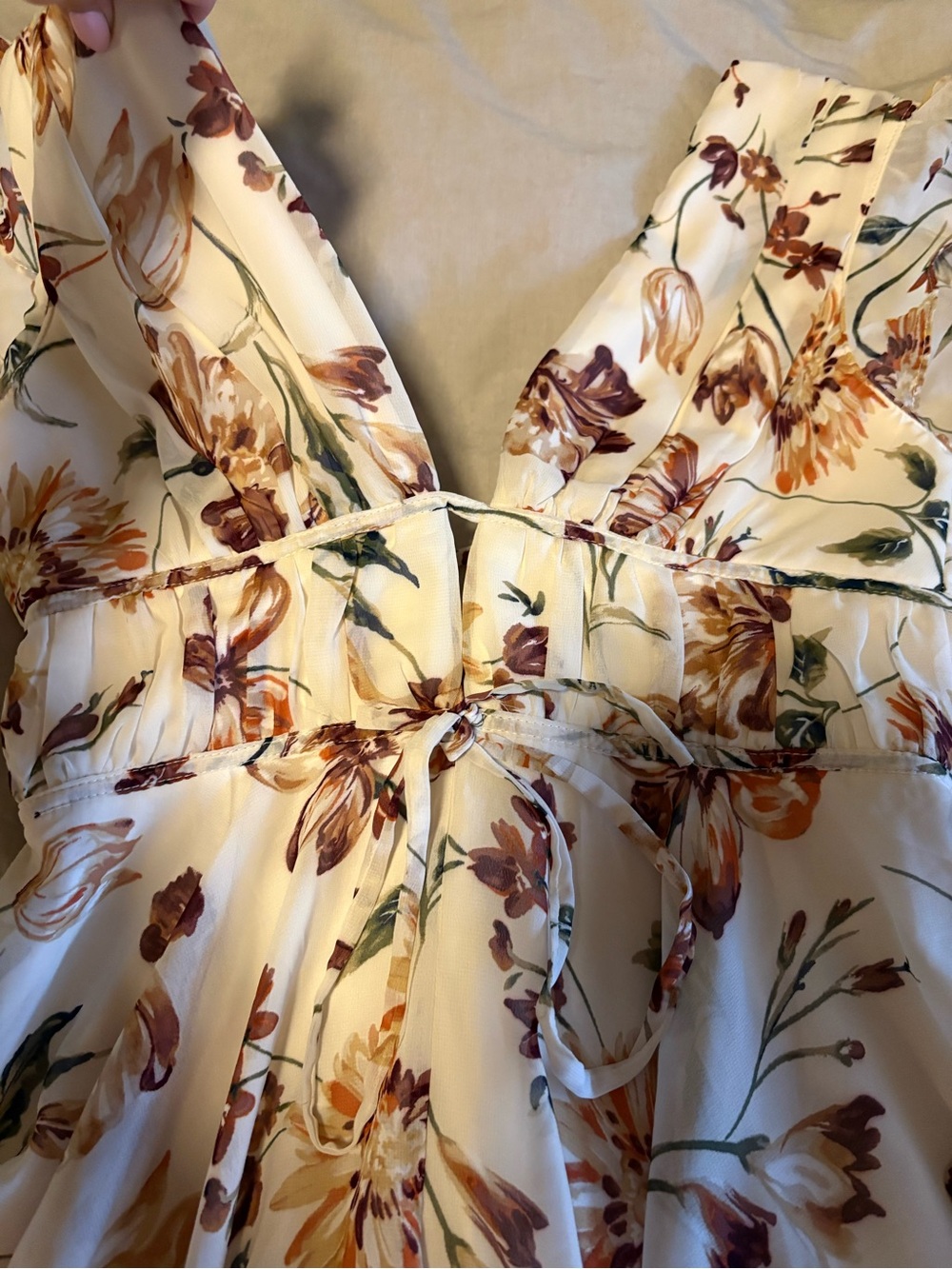 Lulu's Cream Floral Ruffle V-Neck Romper - Picture 6 of 16